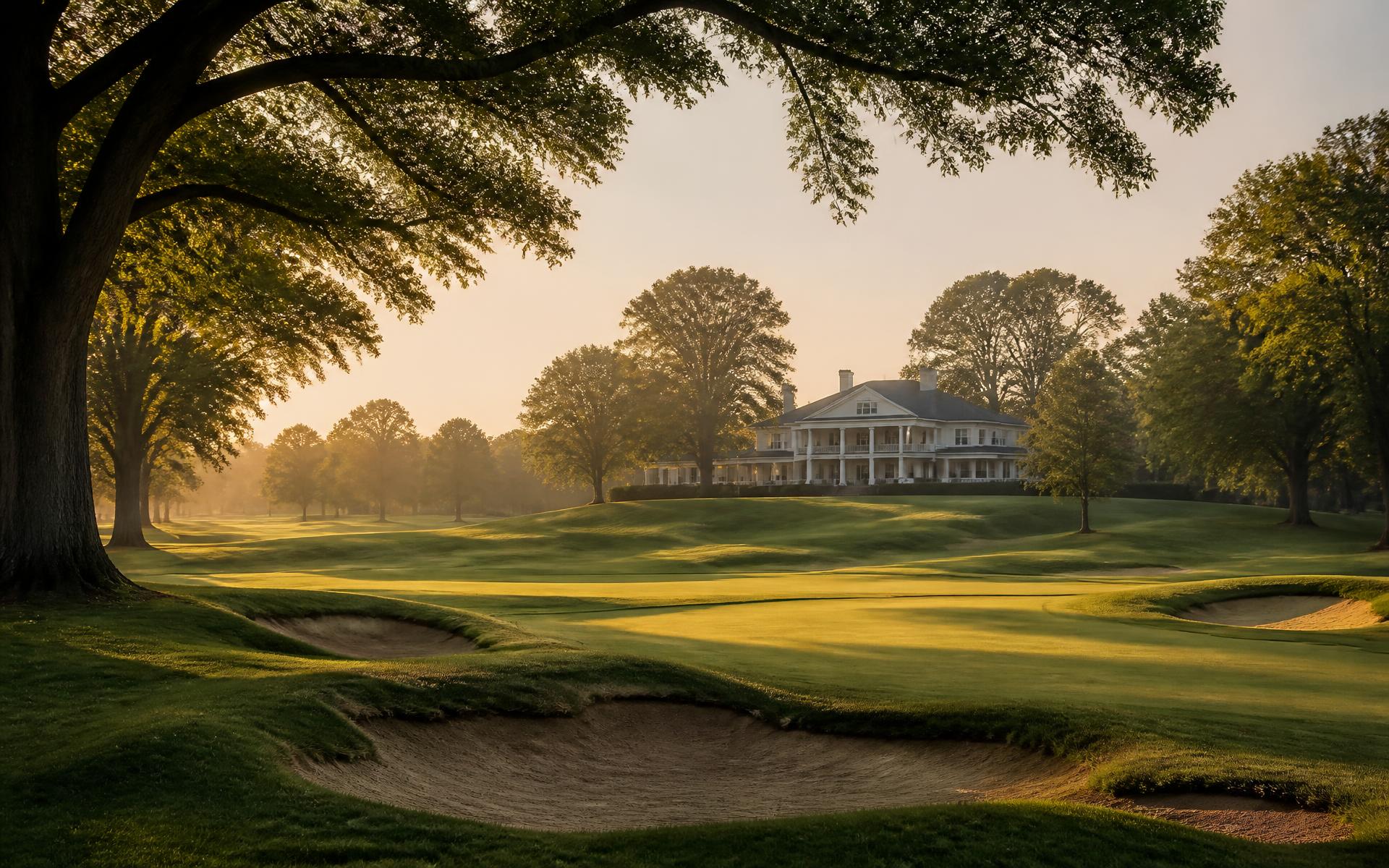 Manicured golf fairway and clubhouse near Myers Park, Charlotte