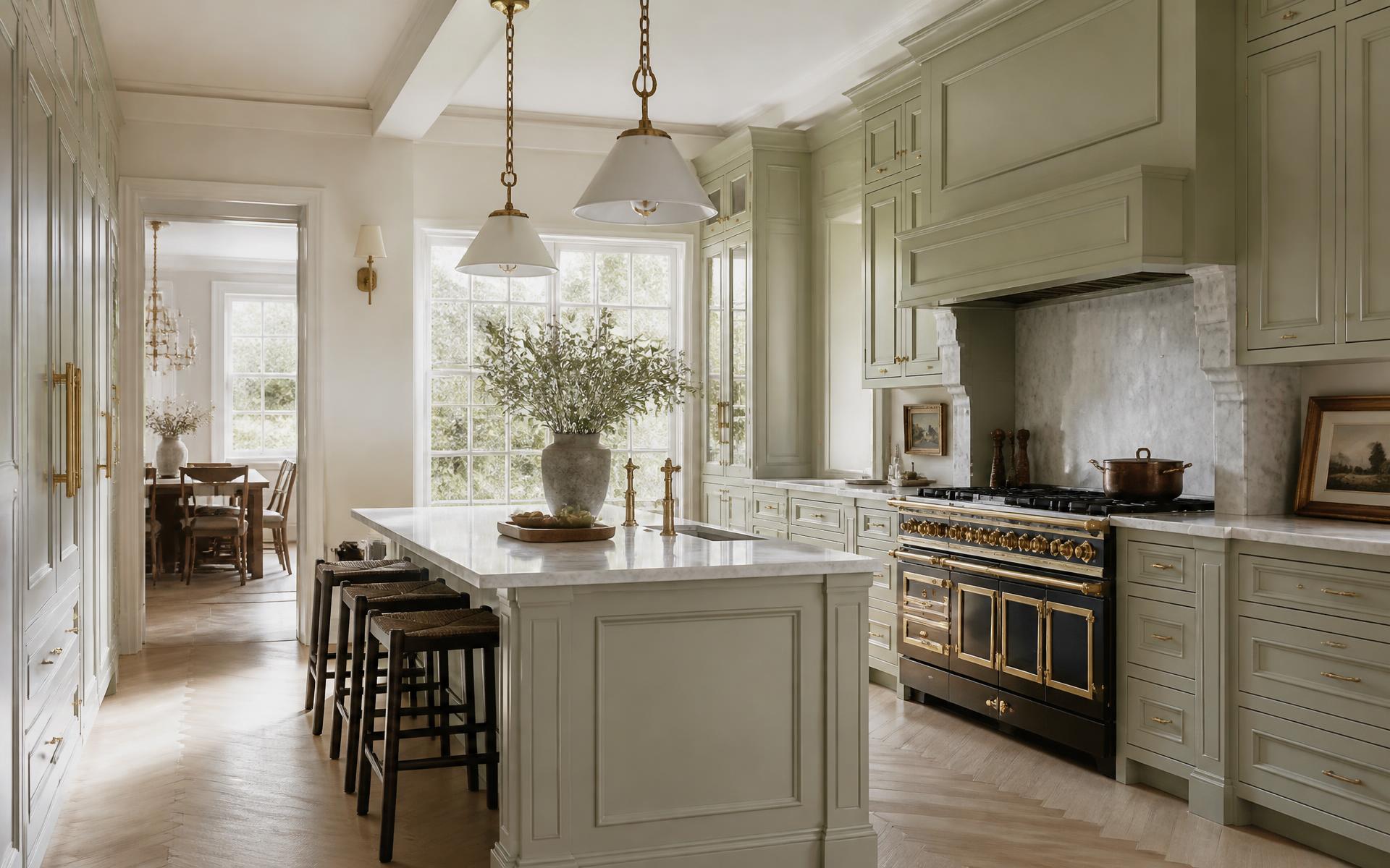 Renovated kitchen with marble surfaces inside a historic Myers Park home